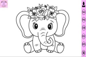 Baby Elephant with Flower Svg Animal Svg