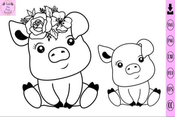 Cute Baby Pig with Flower Svg Animal Svg
