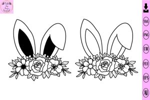 Bunny Ears with Flower Svg Easter Svg