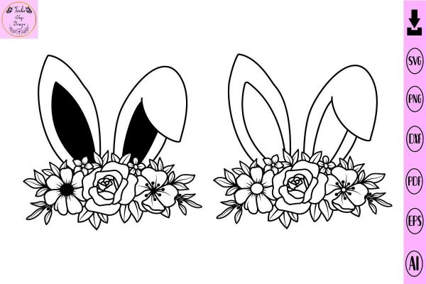 Bunny Ears with Flower Svg Easter Svg