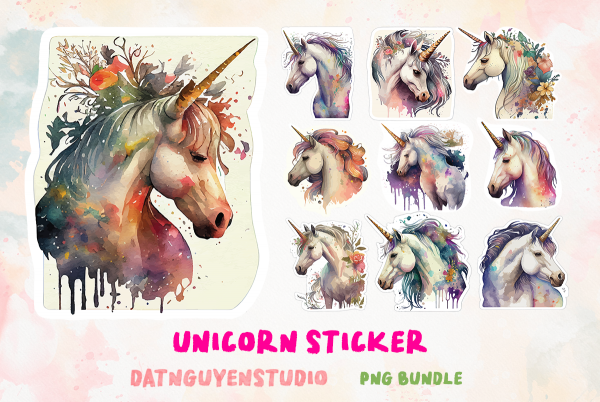 Unicorn Sticker Collection Bundle PNG