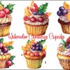 Watercolor Christmas Cupcake Clipart