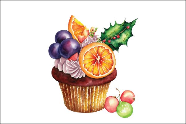 Watercolor Christmas Cupcake Clipart