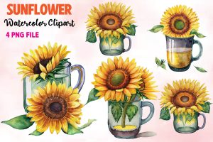 Sunflower Watercolor Clipart Bundle