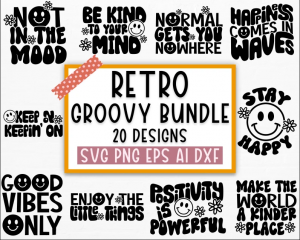 Retro Groovy svg bundle, Trendy svg, Hippie svg, Boho svg, inspirational svg, Aesthetic svg, Motivational svg, Svg files for cricut