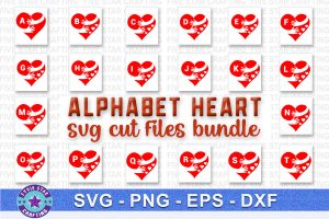 Alphabet Heart Clipart SVG Monogram Bundle
