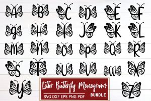 Butterfly Wings Monogram Alphabet SVG Bundle