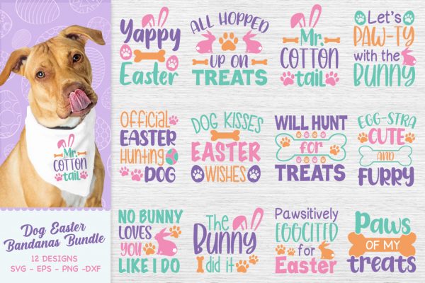 Funny Dog Easter Bandana Bundle Svg