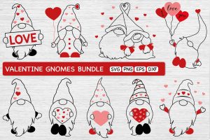 Outline Valentine Gnomes Svg Bundle