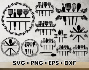 Kitchen Svg, Split Monogram Svg, Baking svg